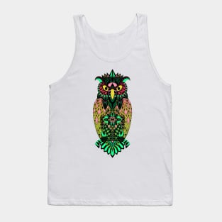 fluorescent luminicent psychodelic owl in pattern wisdom of wonders ecopop wallpaper art tribal zendoodle of flowers Tank Top